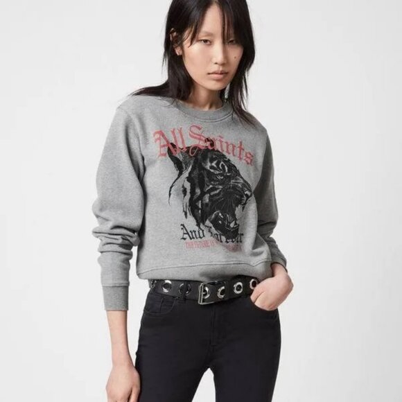 All Saints Sweaters - ALLSAINTS Forever Tiger Casual Gray Crew Neck Sweatshirt Womans Size 6